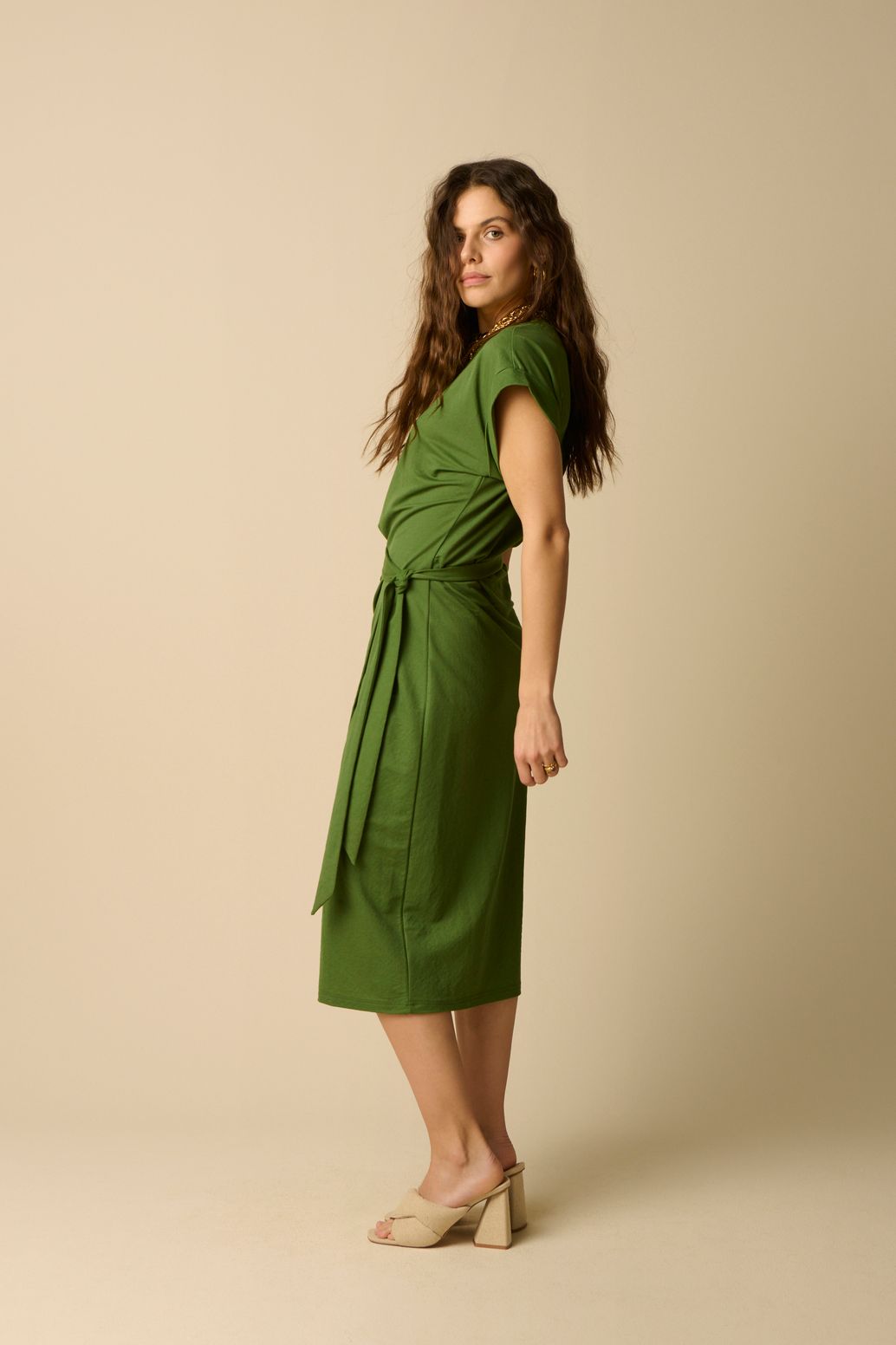 Donkergroene jersey jurk