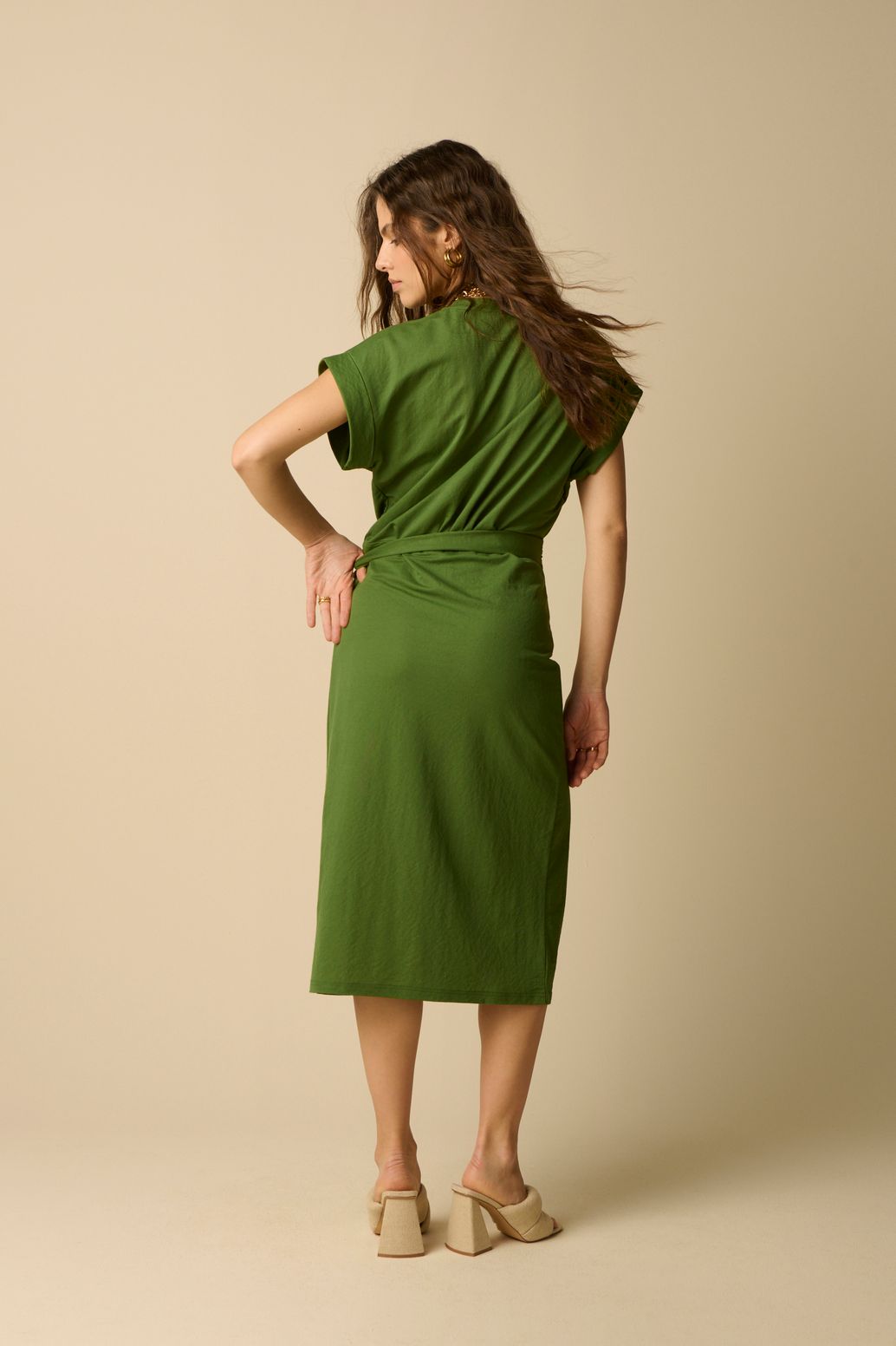 Donkergroene jersey jurk