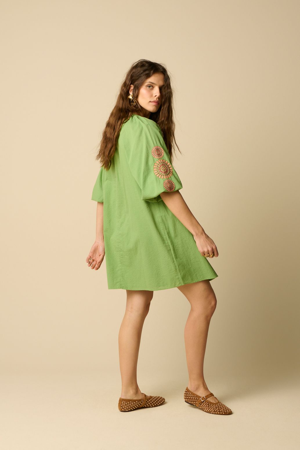Groene jurk met embroidery