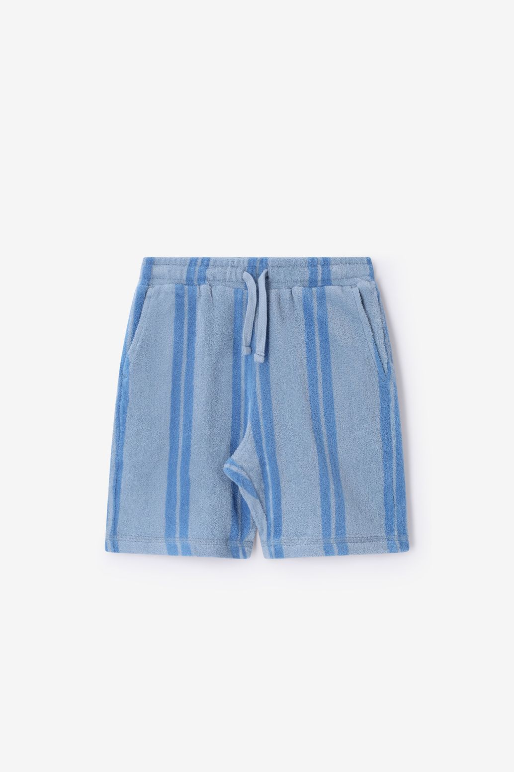 Blauwe badstof short met strepen