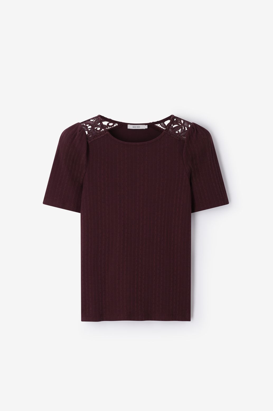 T-Shirt mit Ajour-Details - dunkelbraun