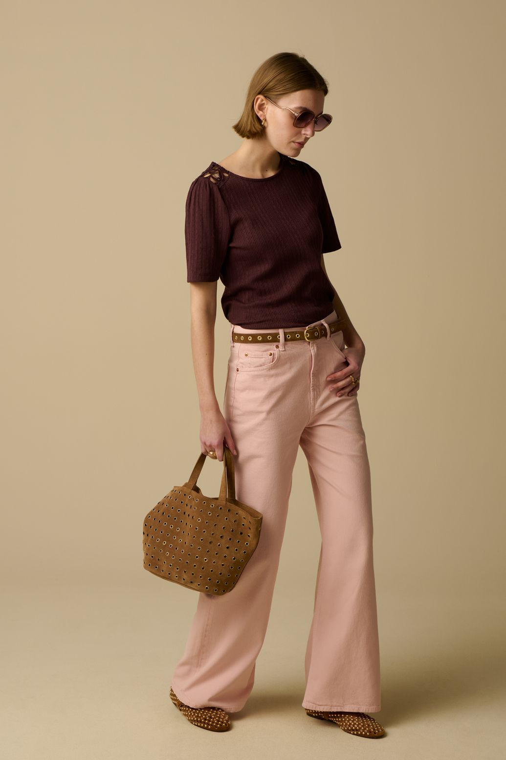 Lichtroze high waist wide leg jeans