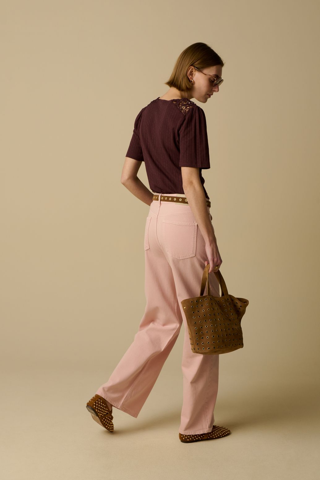 Weite High Waist Jeans - rosa