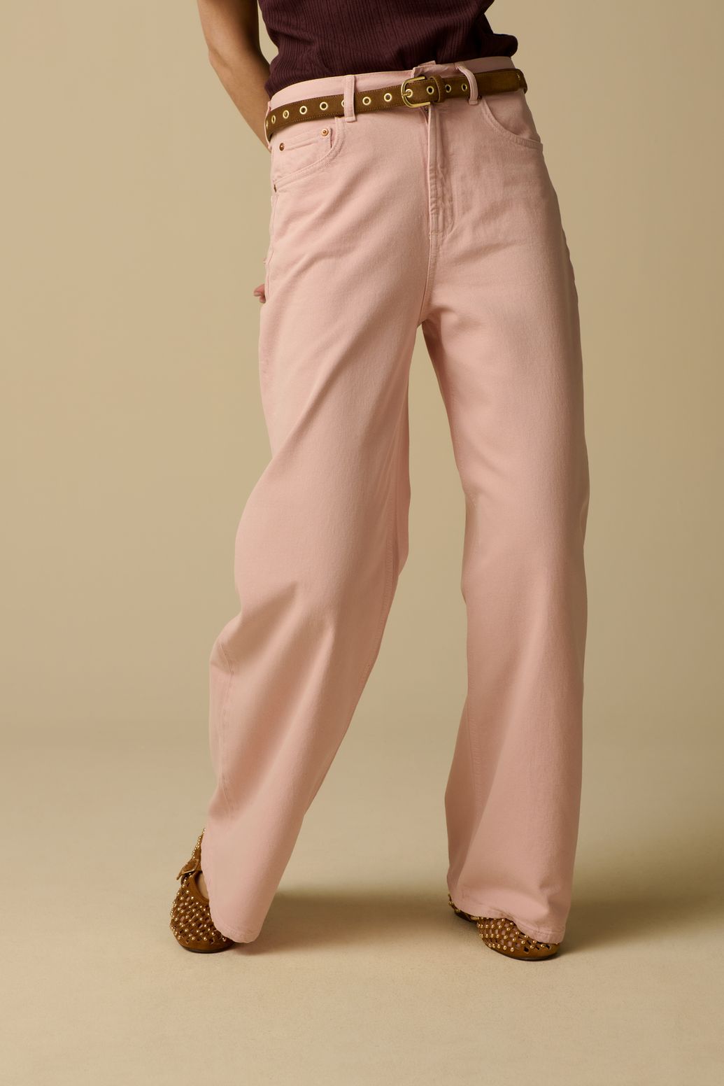 Lichtroze high waist wide leg jeans