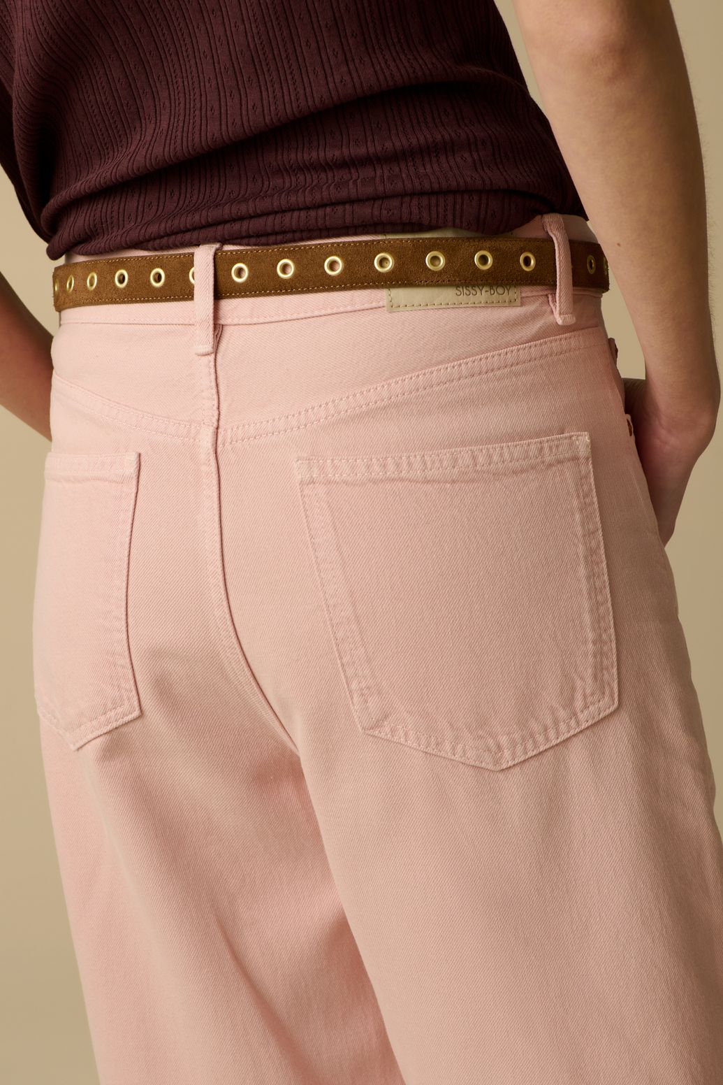 Weite High Waist Jeans - rosa