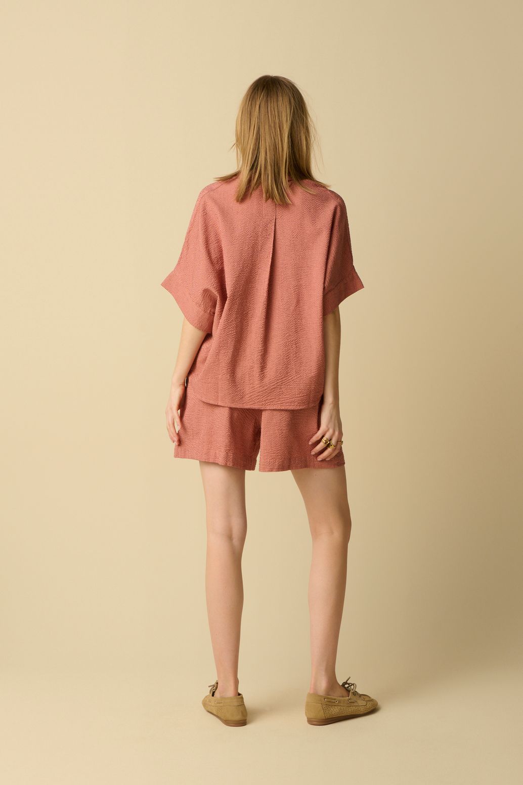 Gestreifte Kurzarmbluse - rosa
