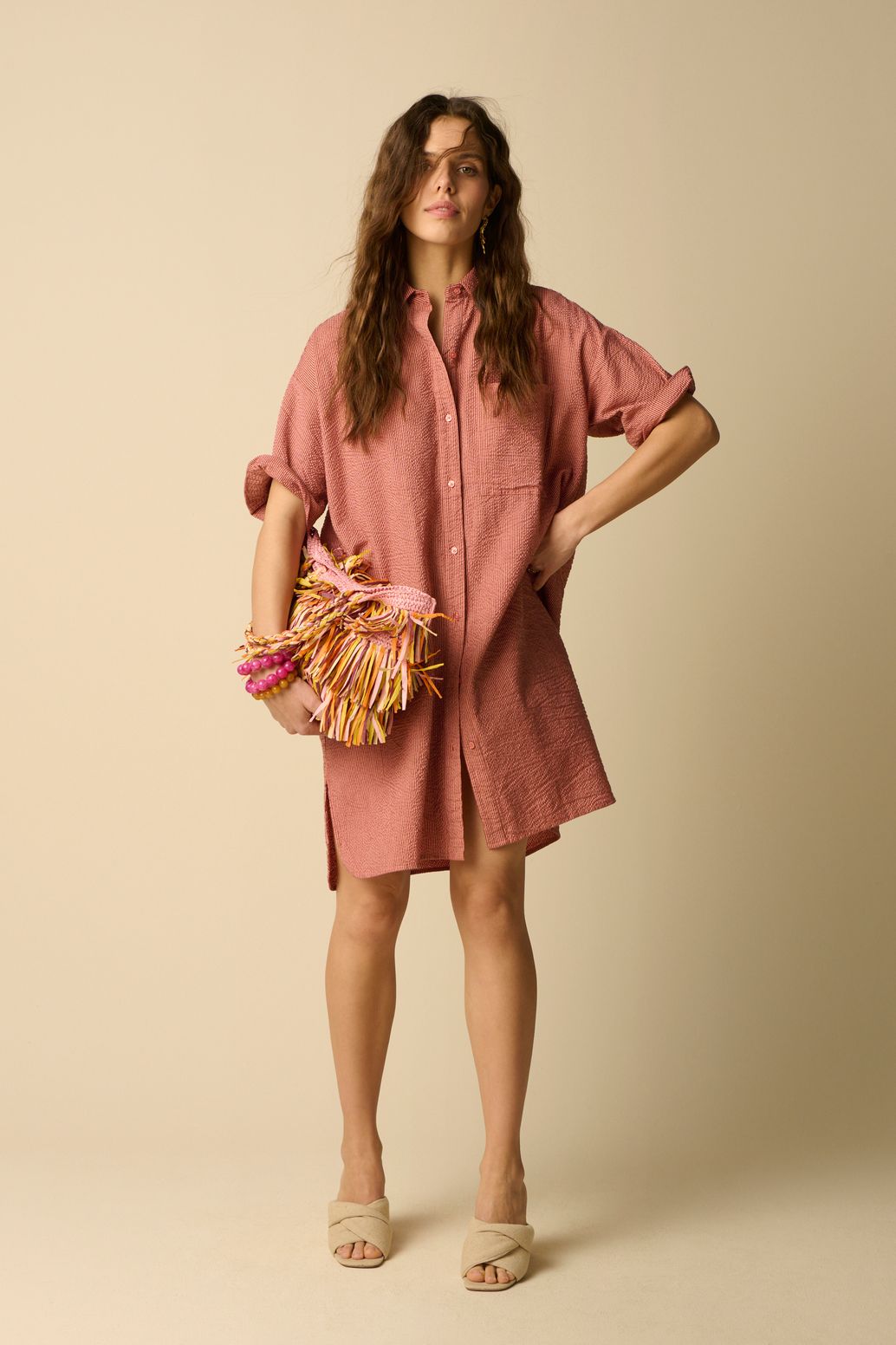 Gestreiftes Kleid- rosa