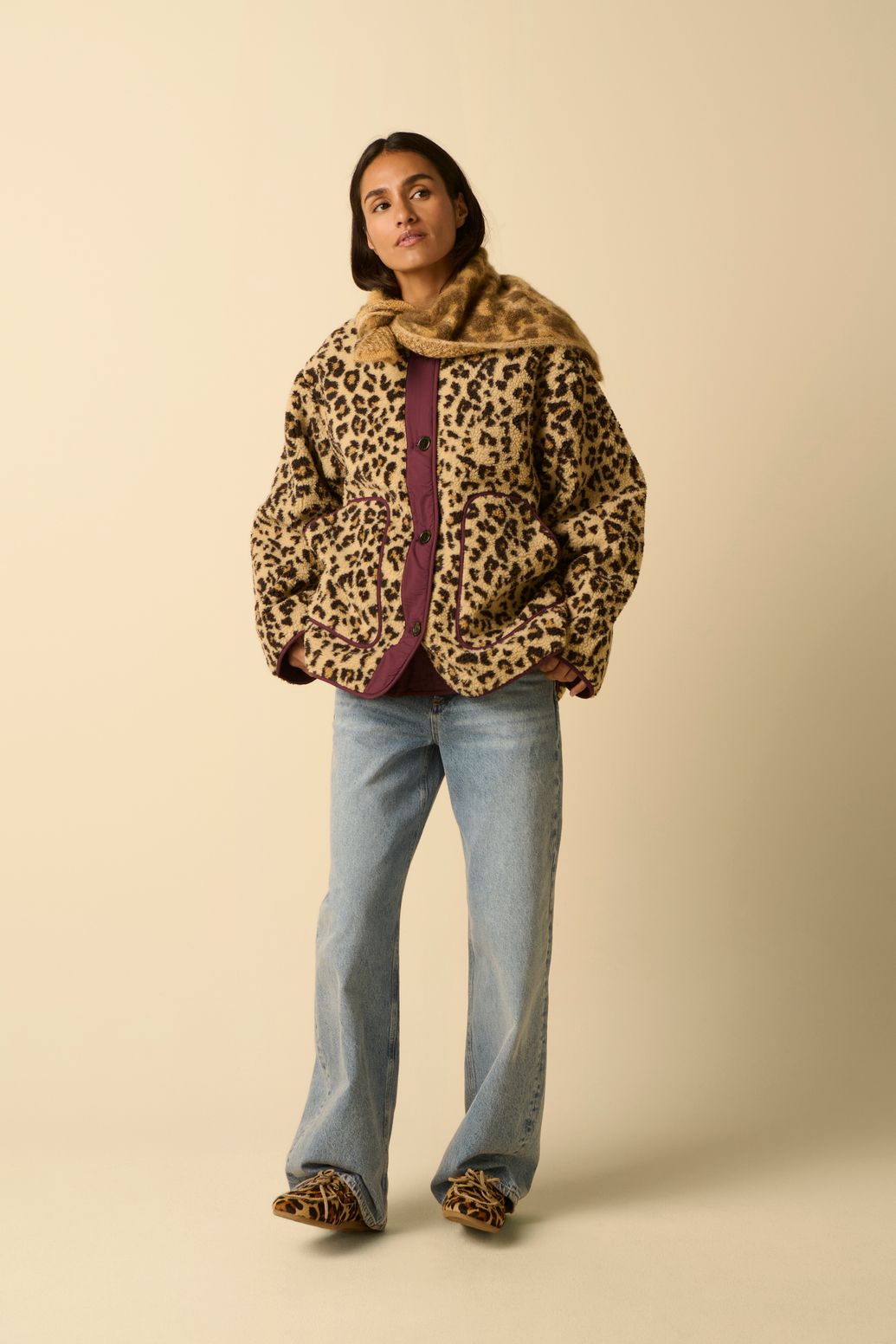 Veste réversible avec imprimé léopard - marron