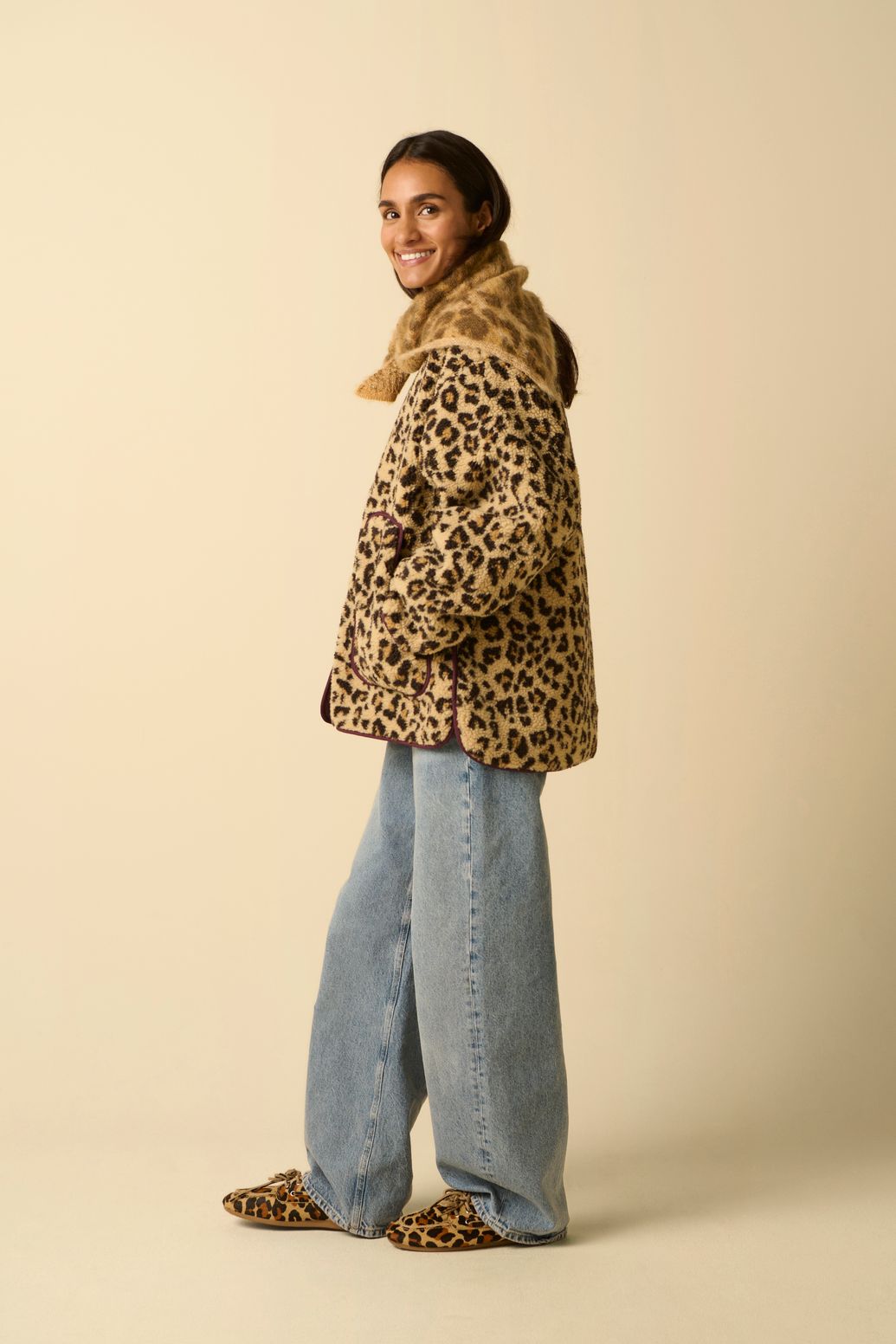 Veste réversible avec imprimé léopard - marron