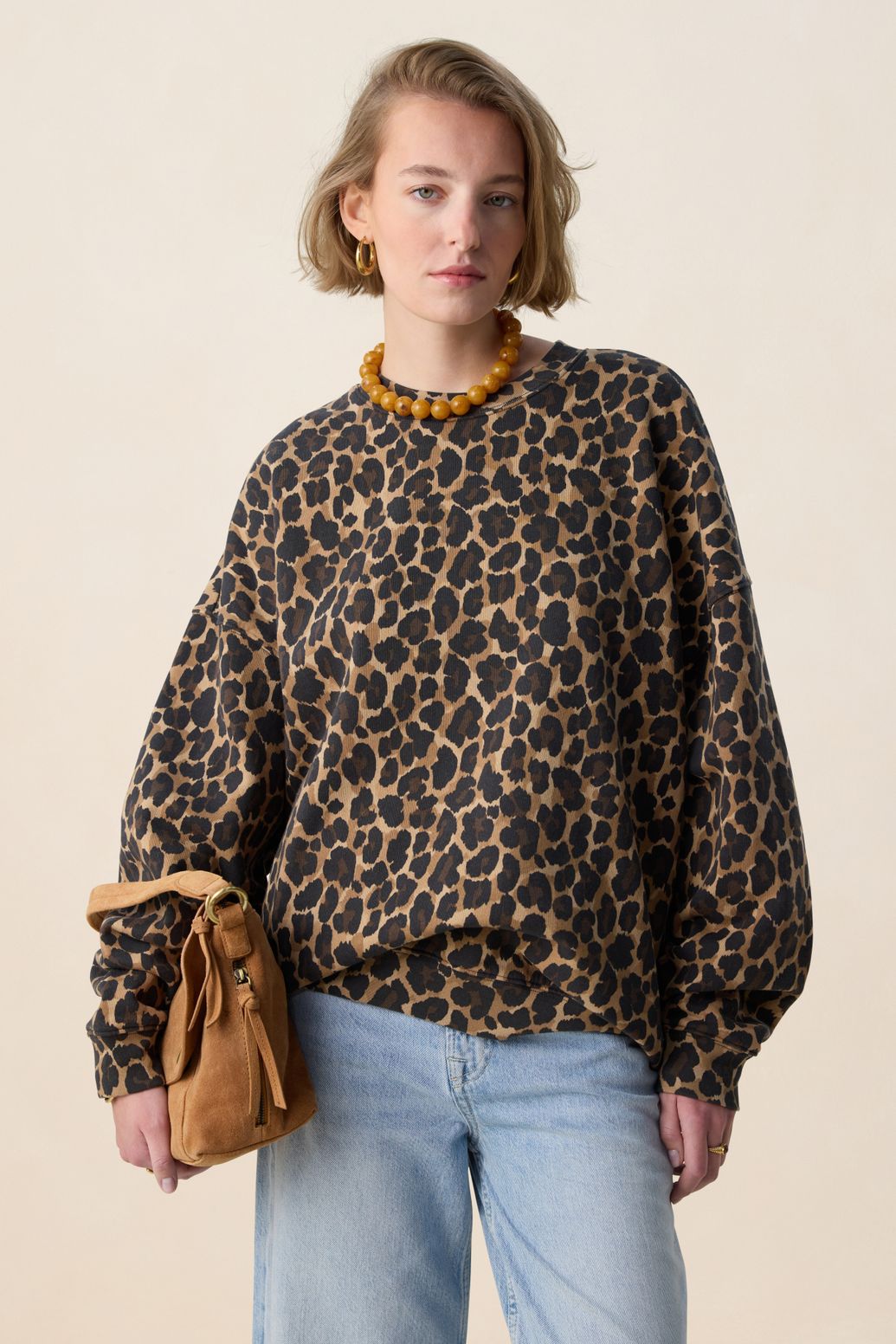 Sweater mit Leoprint - beige