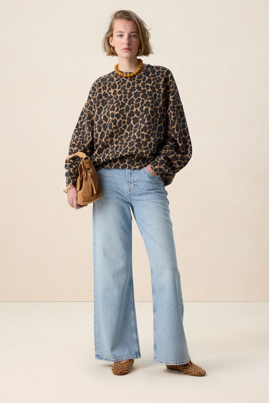 Sweater mit Leoprint - beige