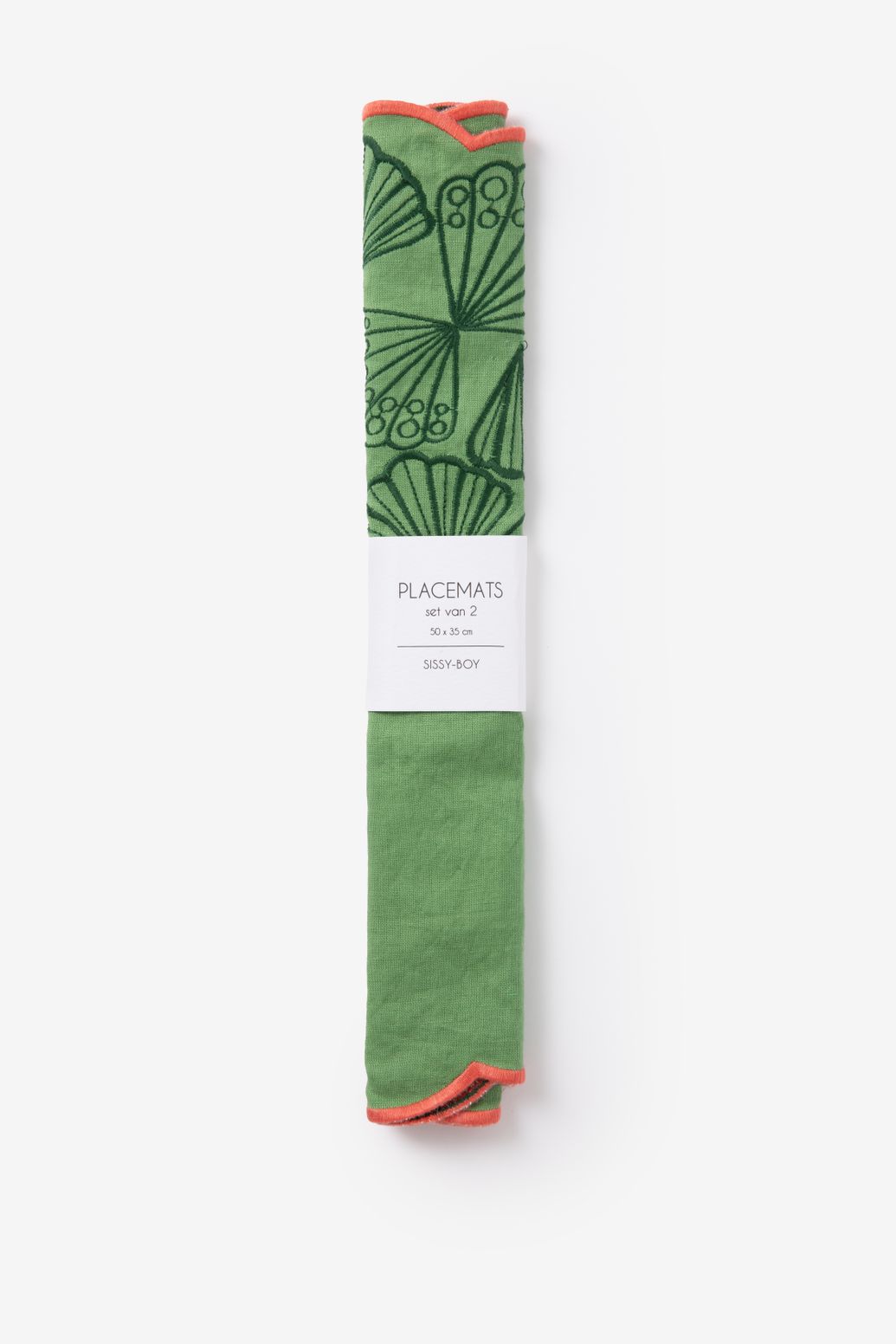 Groene placemat set met schelpen