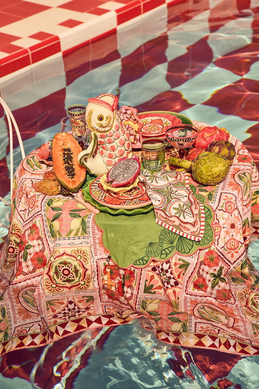 Groene placemat set met schelpen
