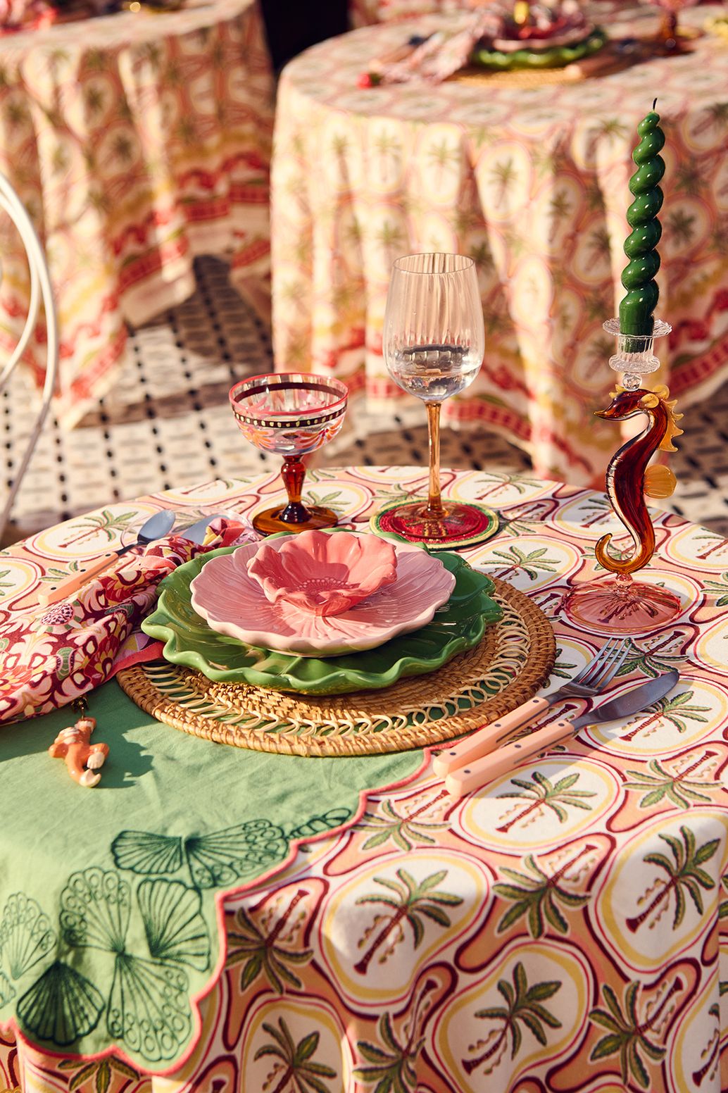 Groene placemat set met schelpen