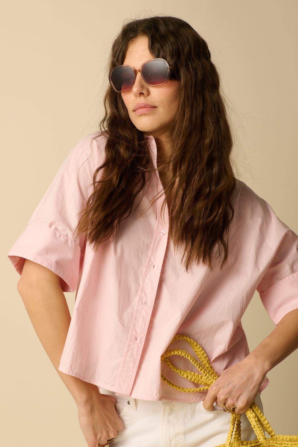 Kurzarmbluse - hellrosa