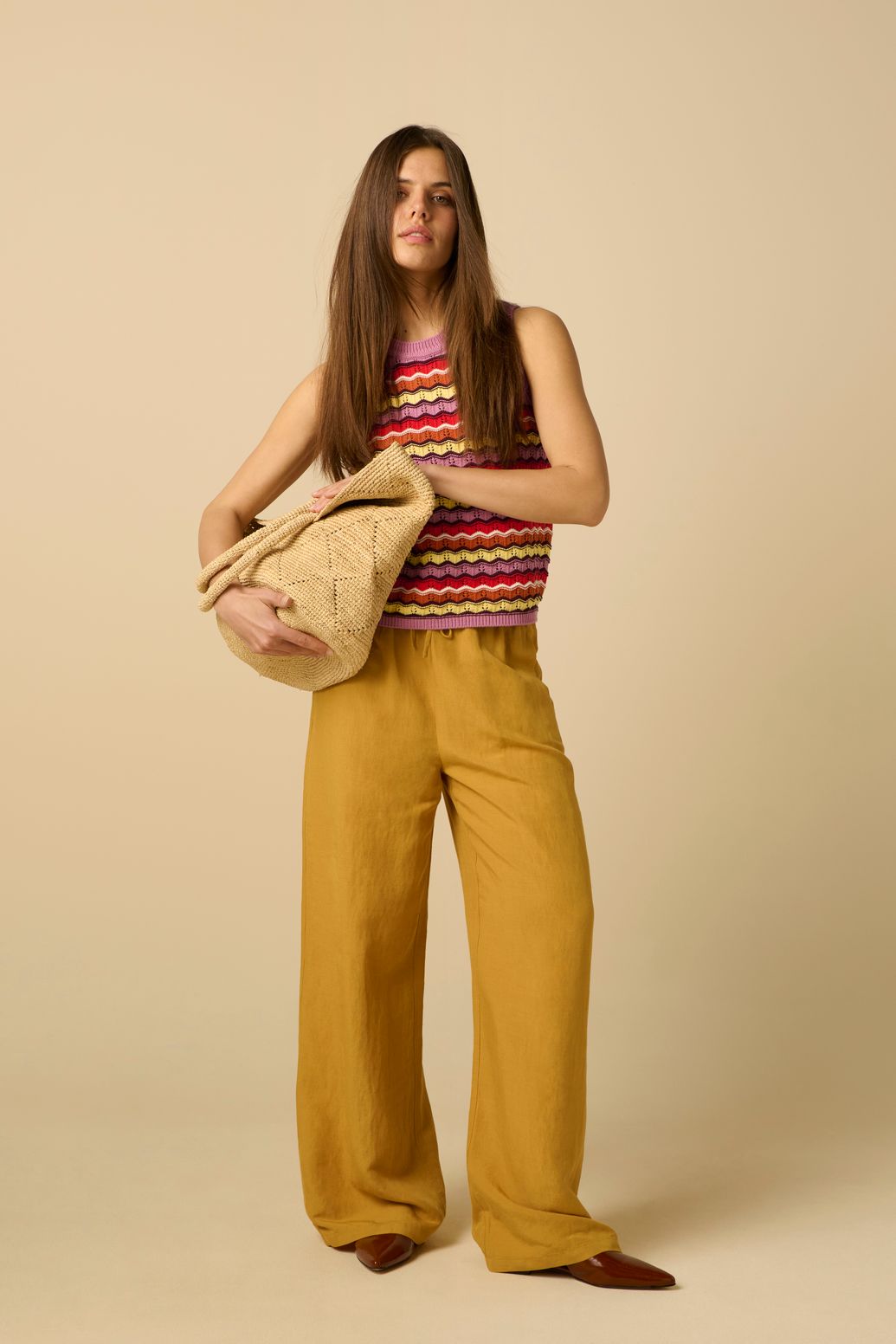 Weite High Waist Hose - gelb