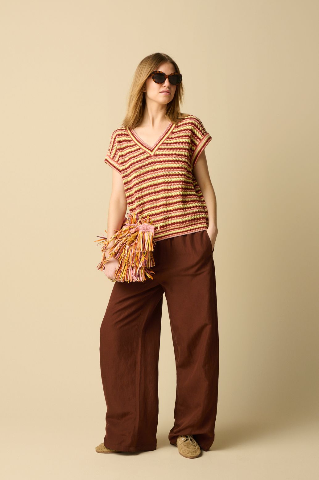 Weite High Waist Hose - dunkelbraun