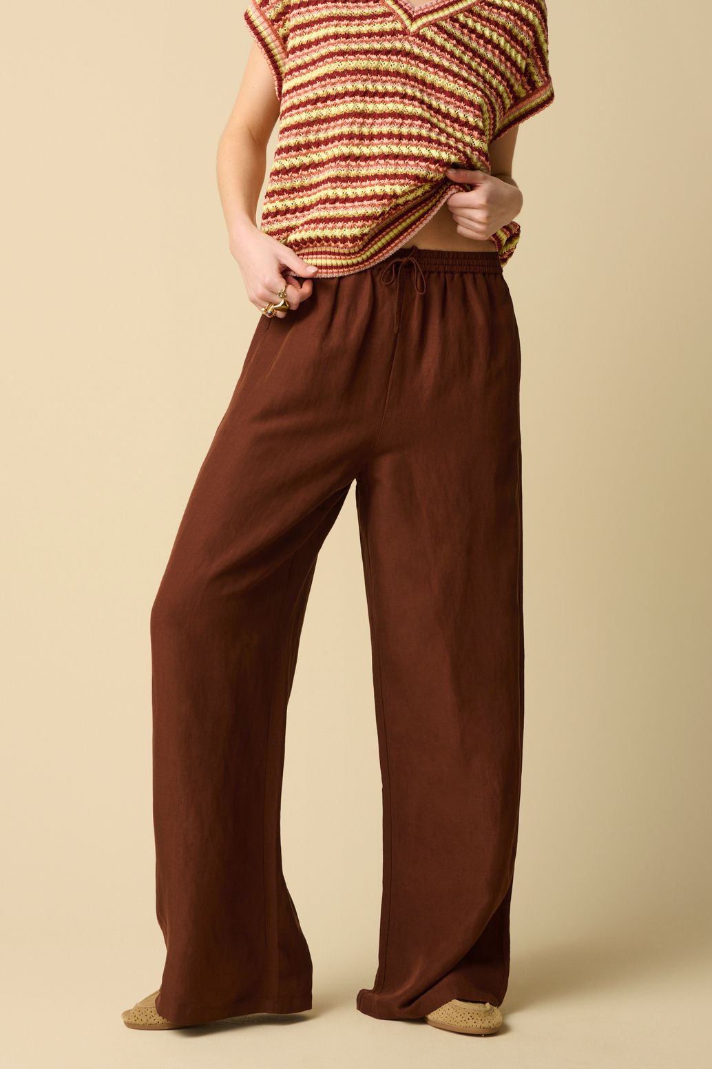 Weite High Waist Hose - dunkelbraun