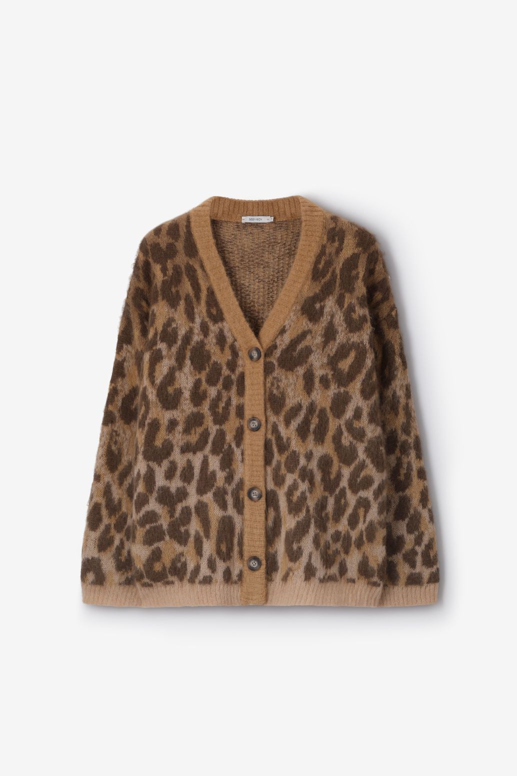 Bruin jacquard vest met leopard print