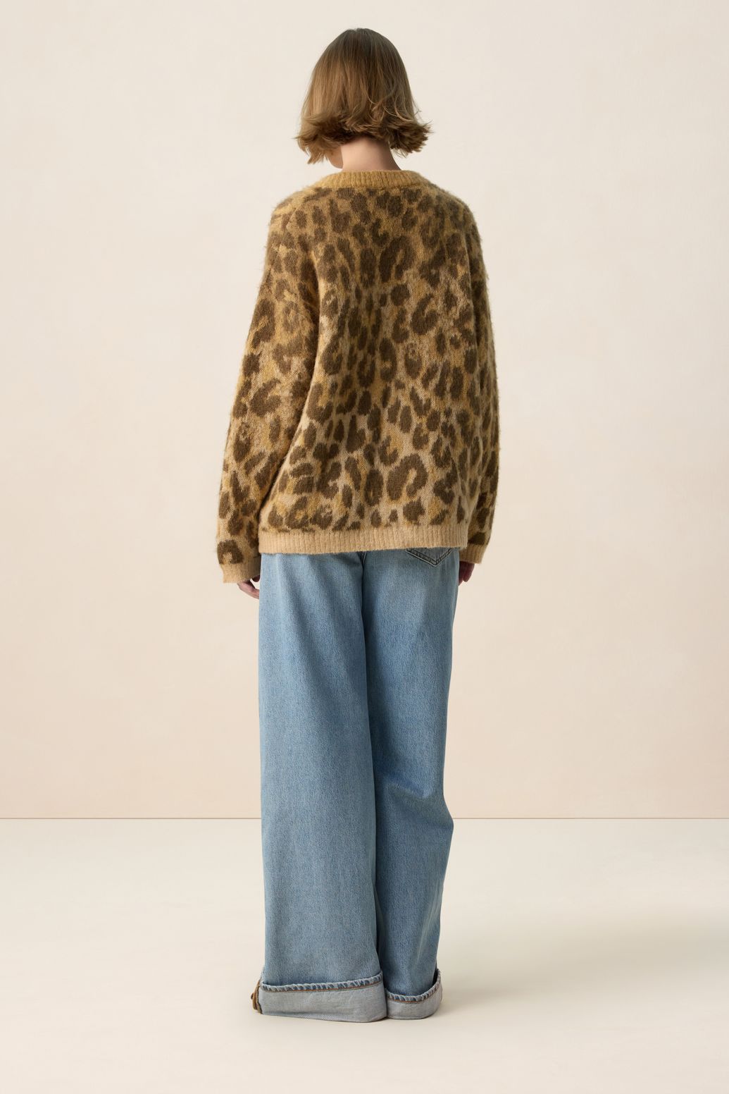 Bruin jacquard vest met leopard print