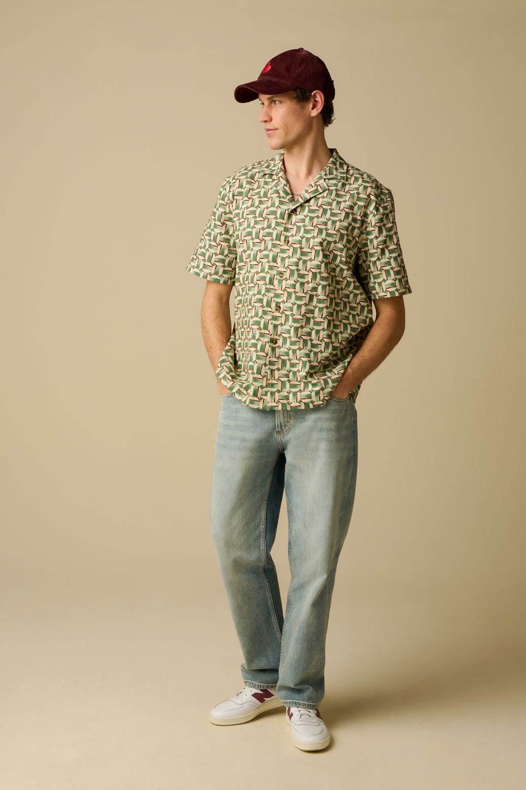 Gemustertes Kurzarmhemd - dunkelgrün