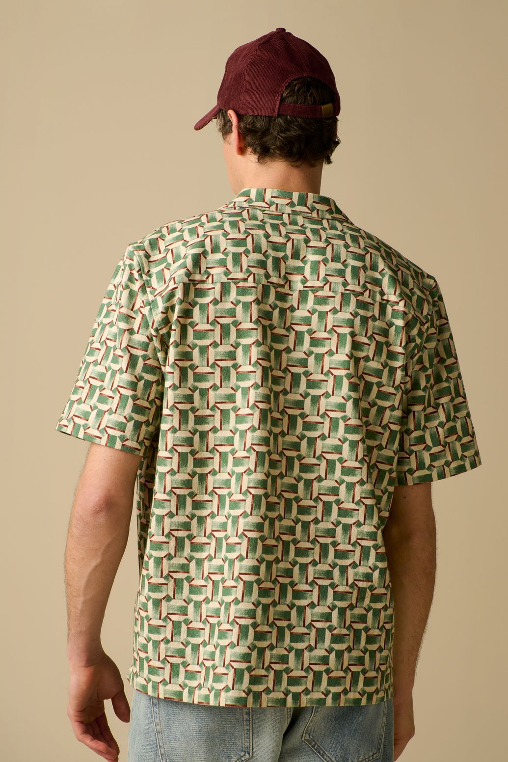 Gemustertes Kurzarmhemd - dunkelgrün