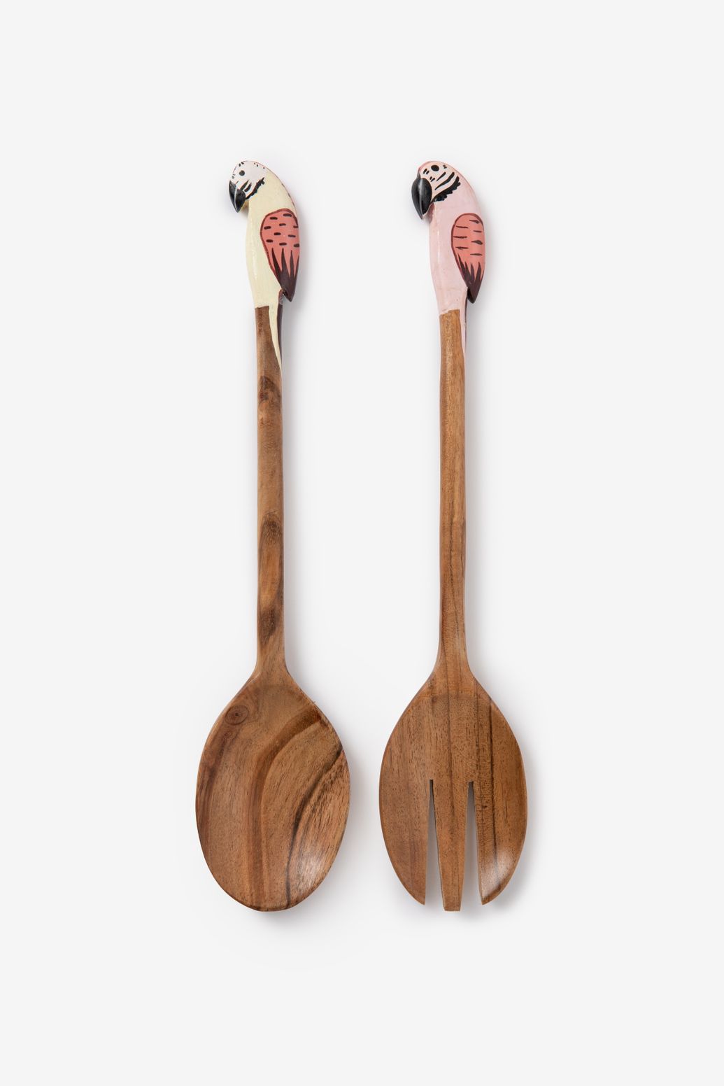 Salatbesteck aus Holz mit Papagei