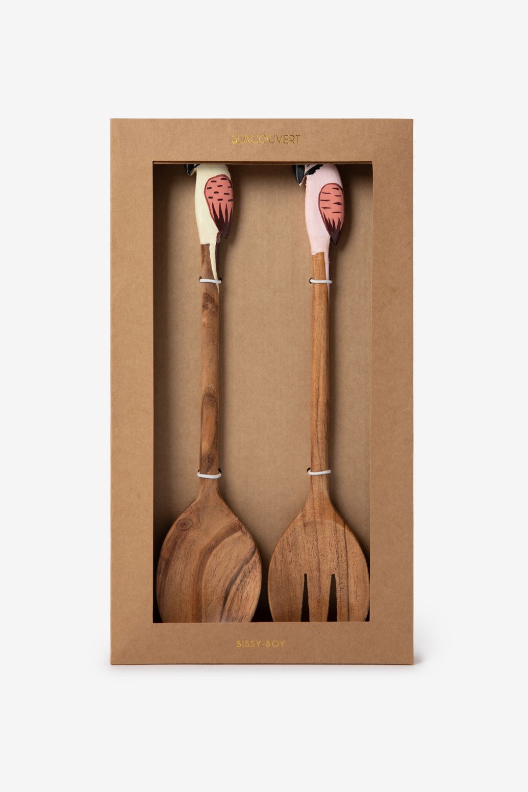 Salatbesteck aus Holz mit Papagei