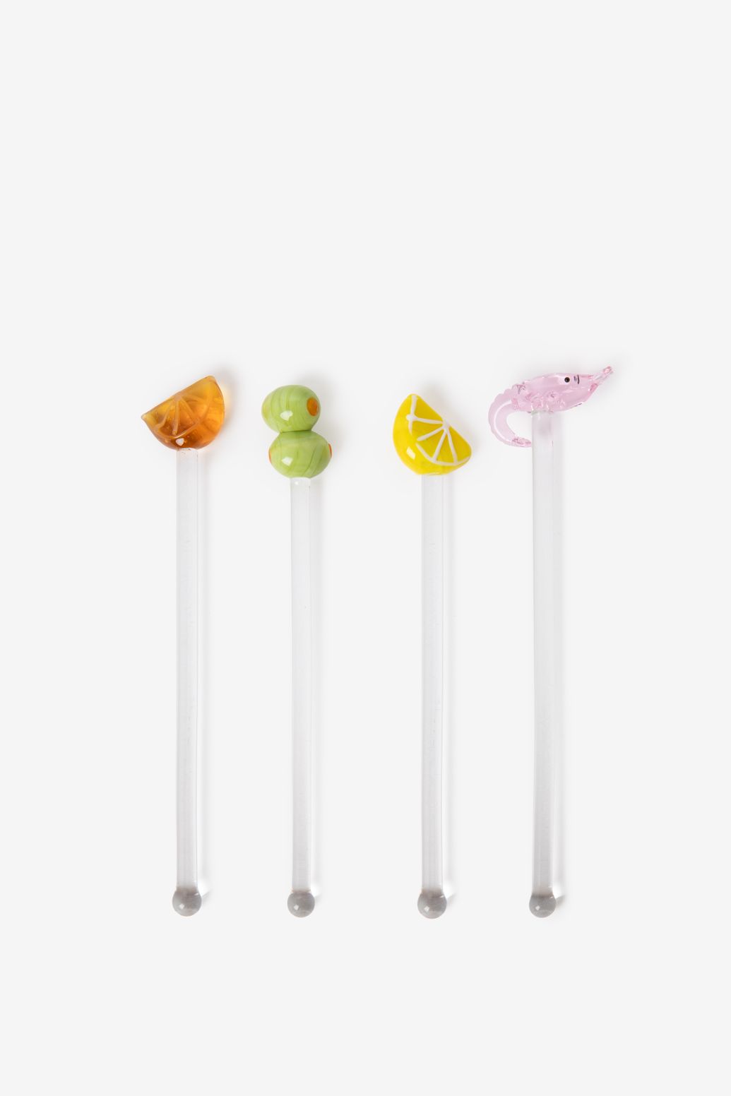 Glazen cocktail roerstaafjes met fruit de mer