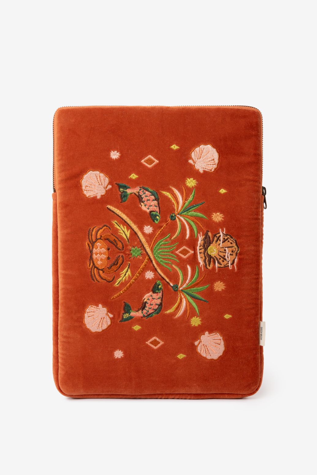 Housse ordinateur portable en velours avec broderies - orange