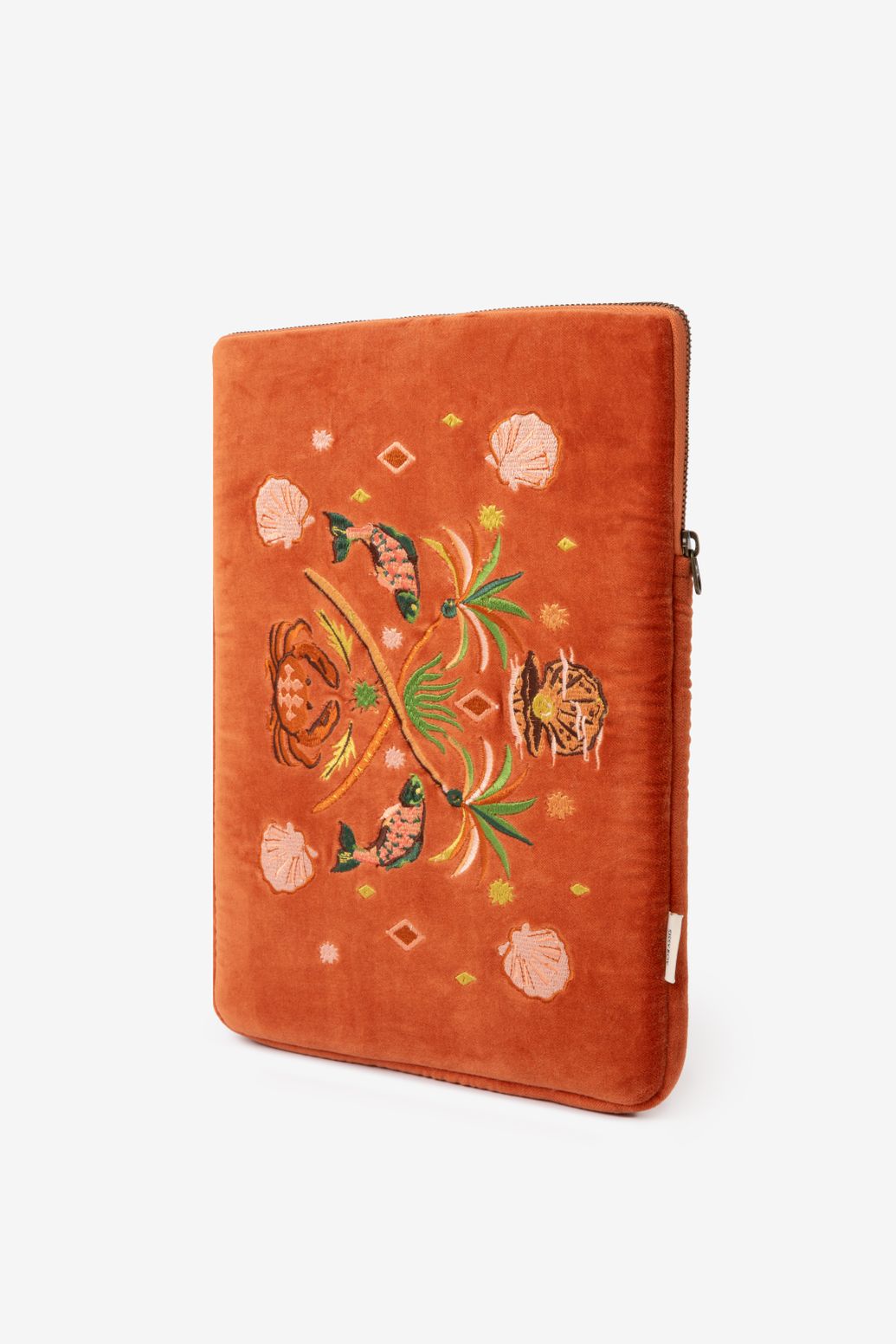 Housse ordinateur portable en velours avec broderies - orange
