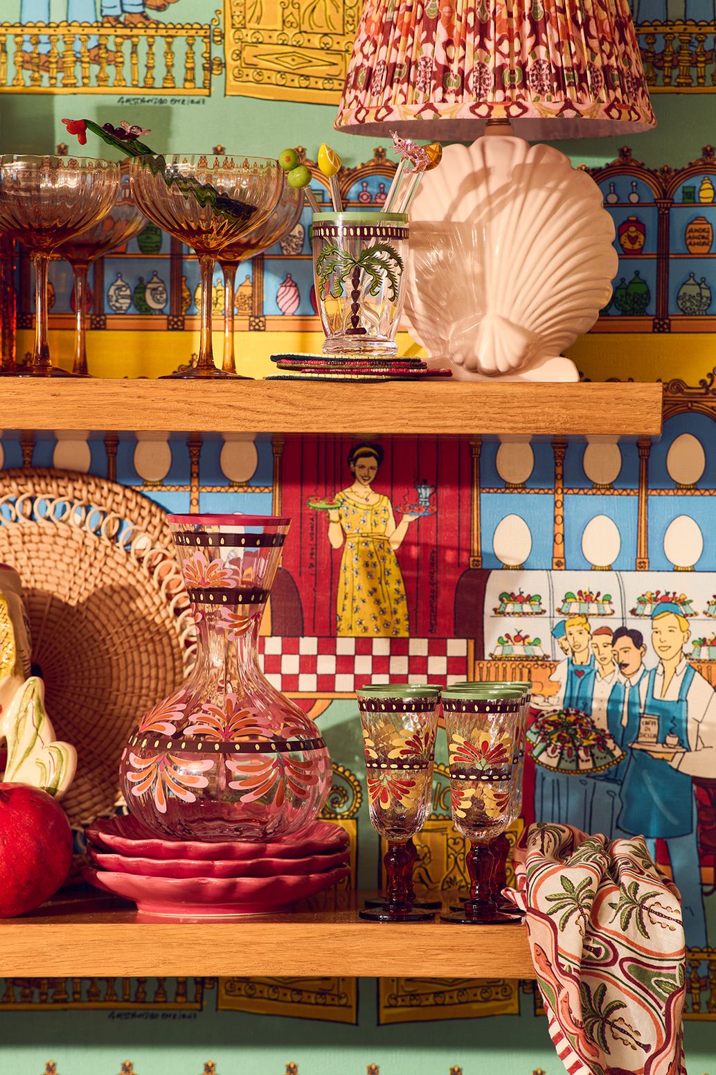 Carafe en verre avec fleurs - multicolore