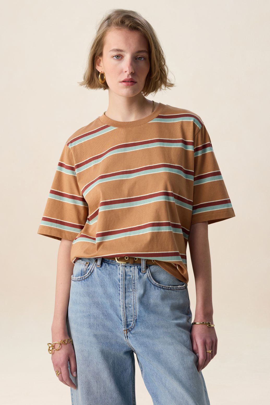 T-shirt à rayures - marron