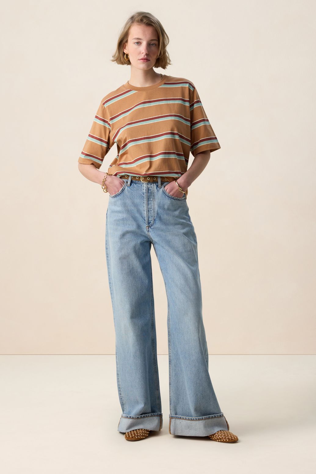 T-shirt à rayures - marron