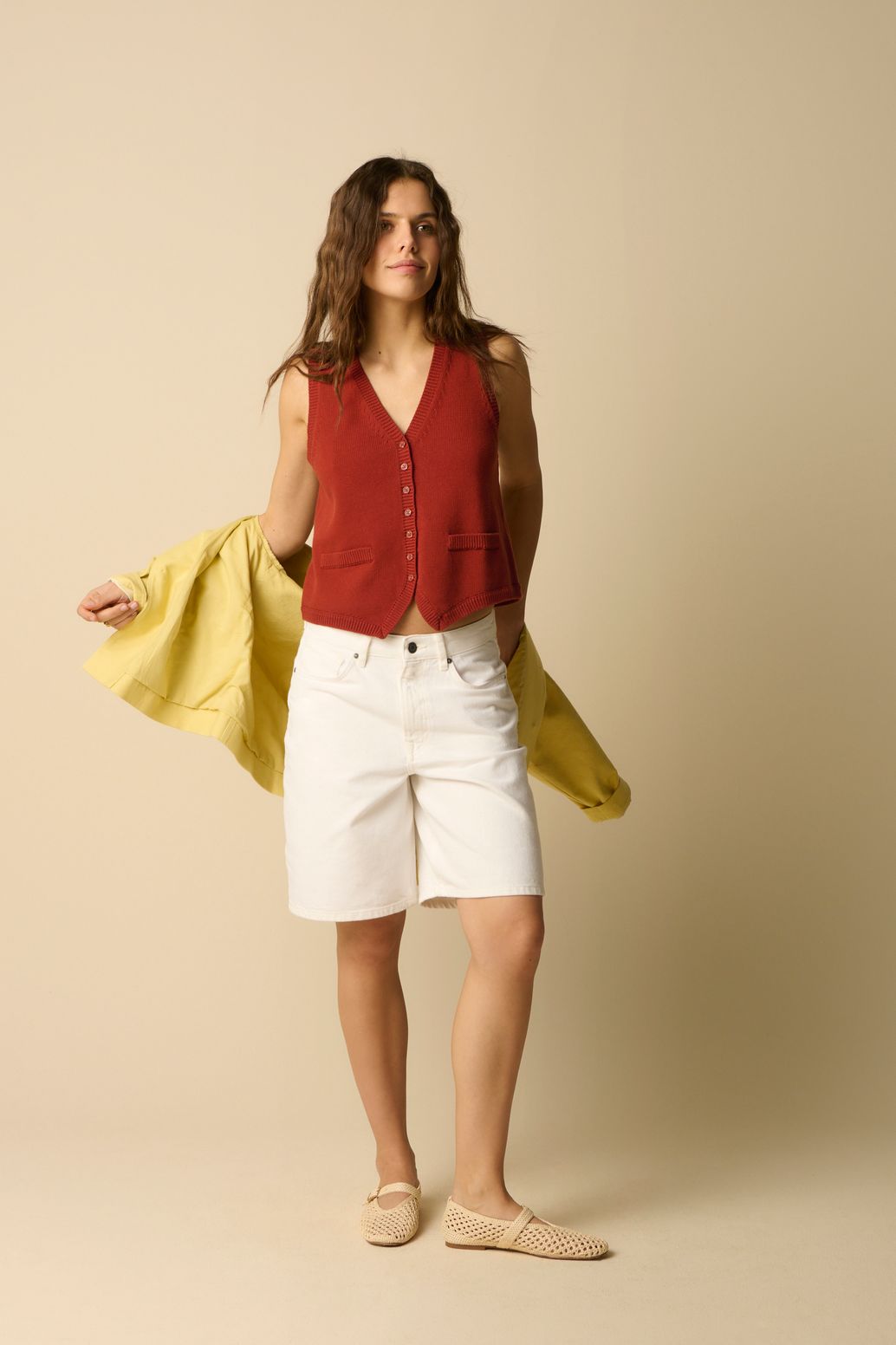 Gilet sans manches tricoté - rouge foncé