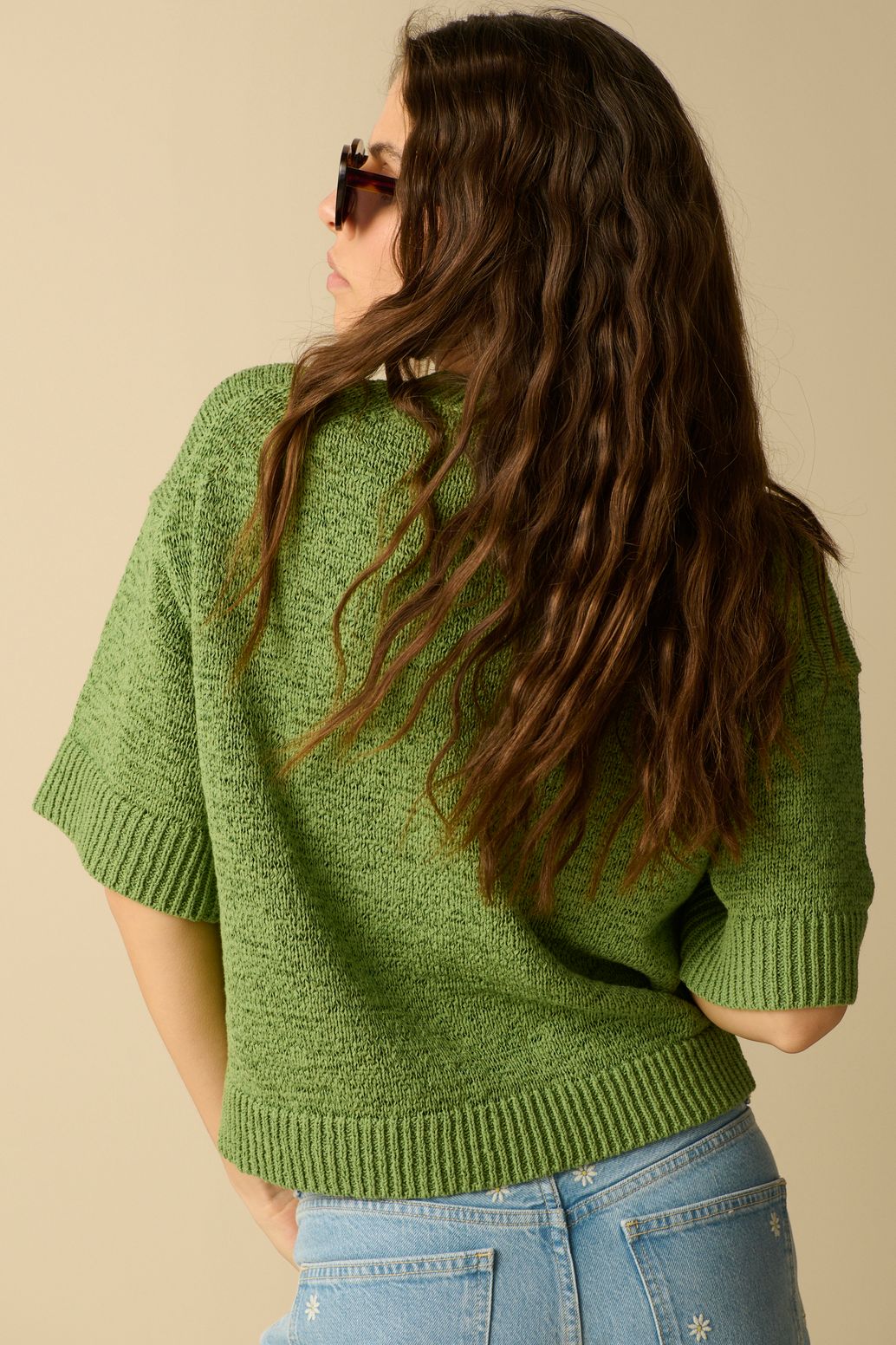 Strickpullover mit kurzem Arm - grün