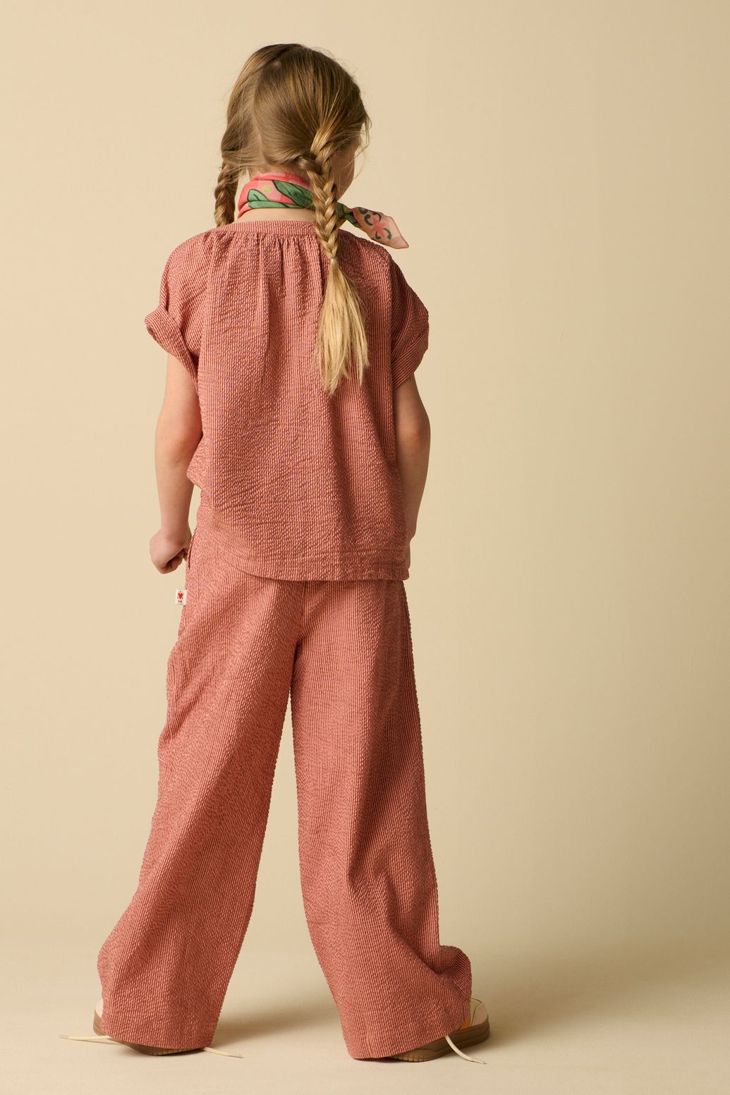 Donkerrode wide leg gestreepte broek