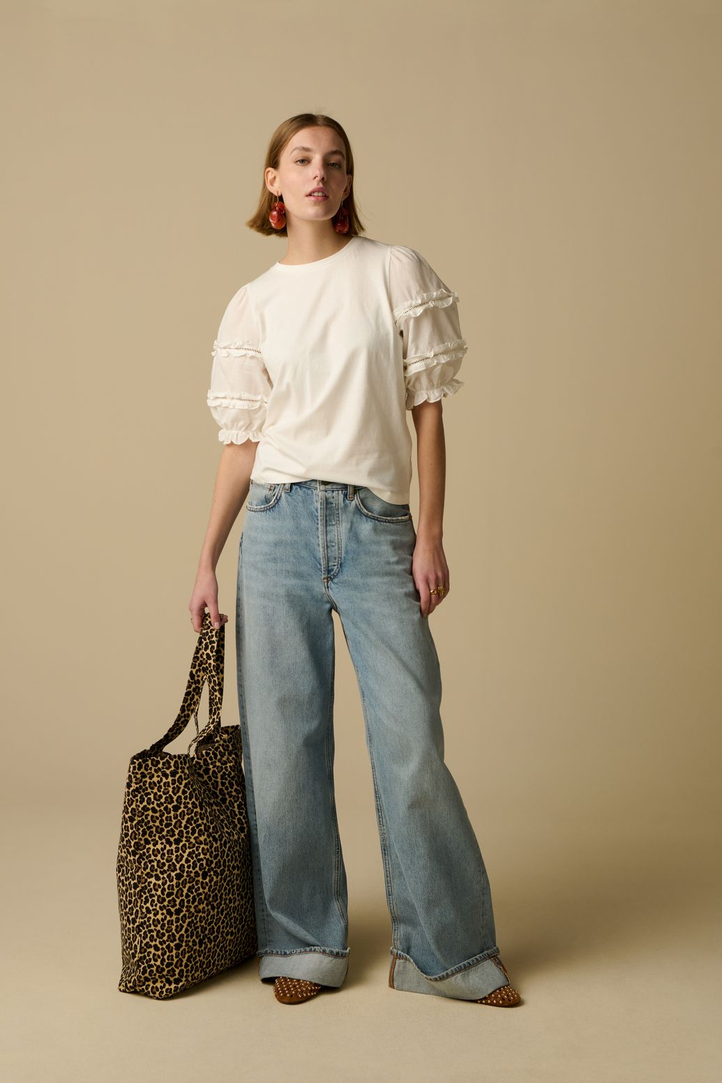 Wit T-shirt met pofmouwen