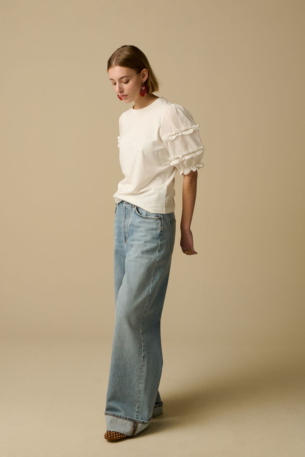 Wit T-shirt met pofmouwen