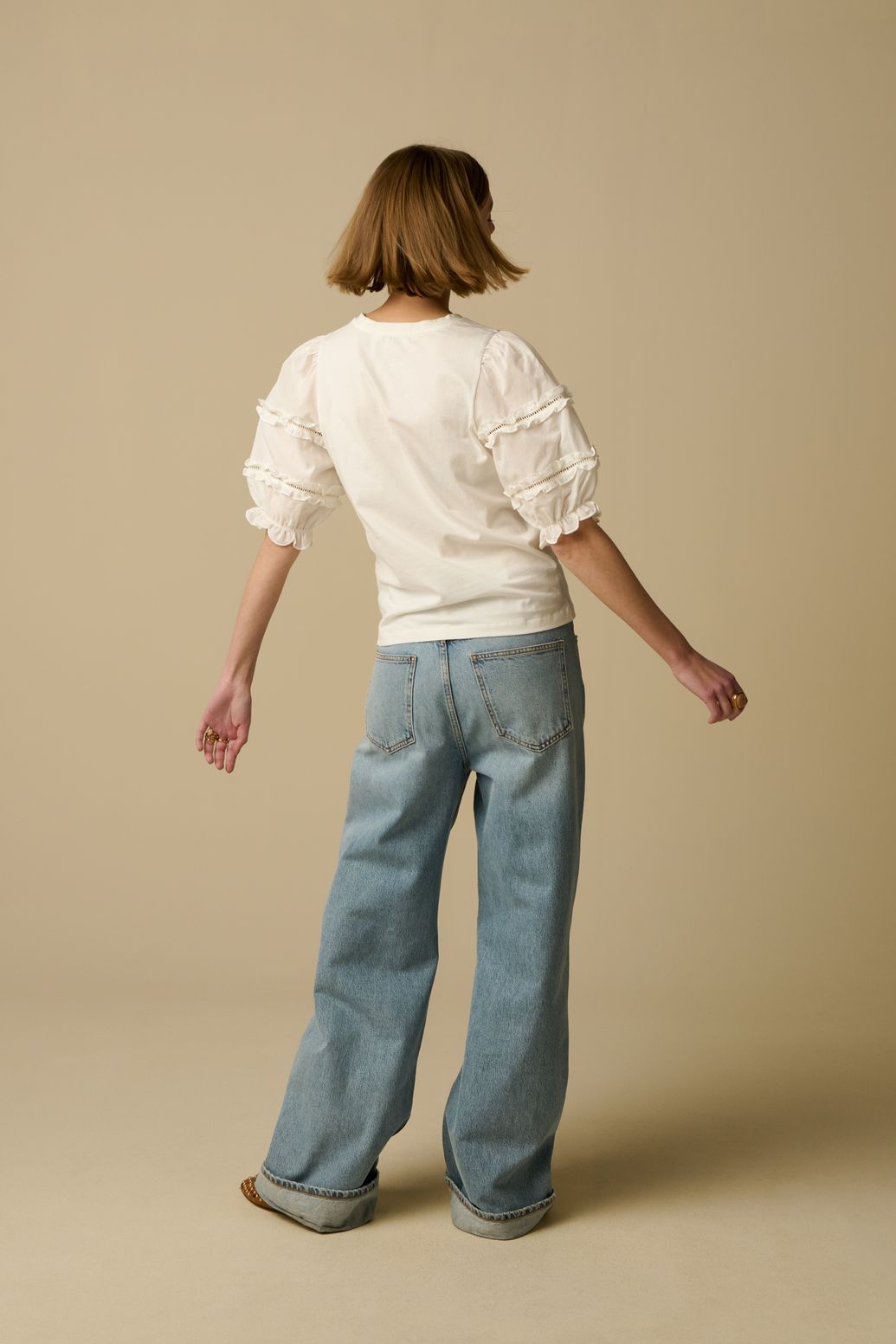 Wit T-shirt met pofmouwen