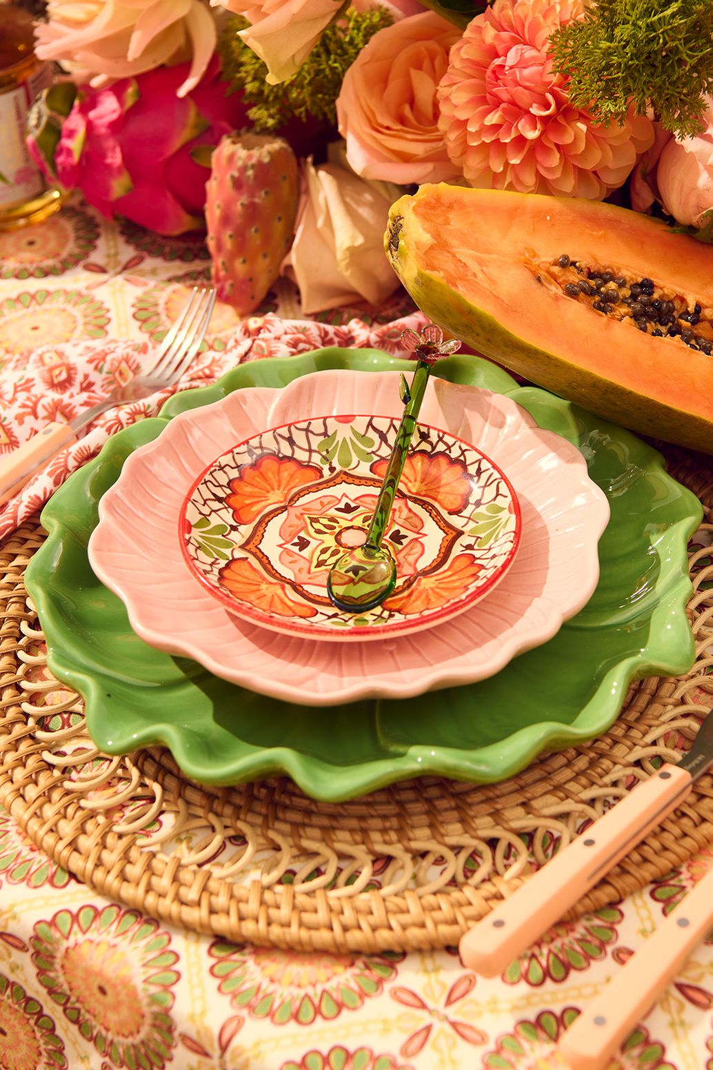 Assiettes petit-déjeuner fleur - rose clair