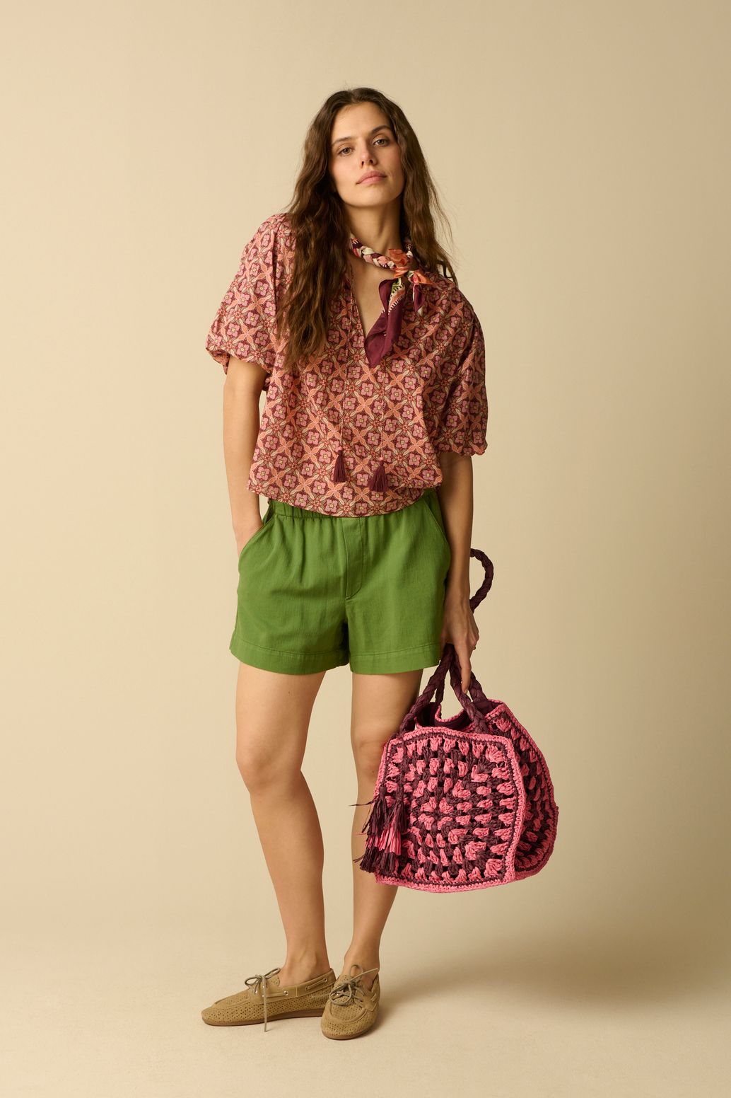 Gemustertes Top - dunkelrot