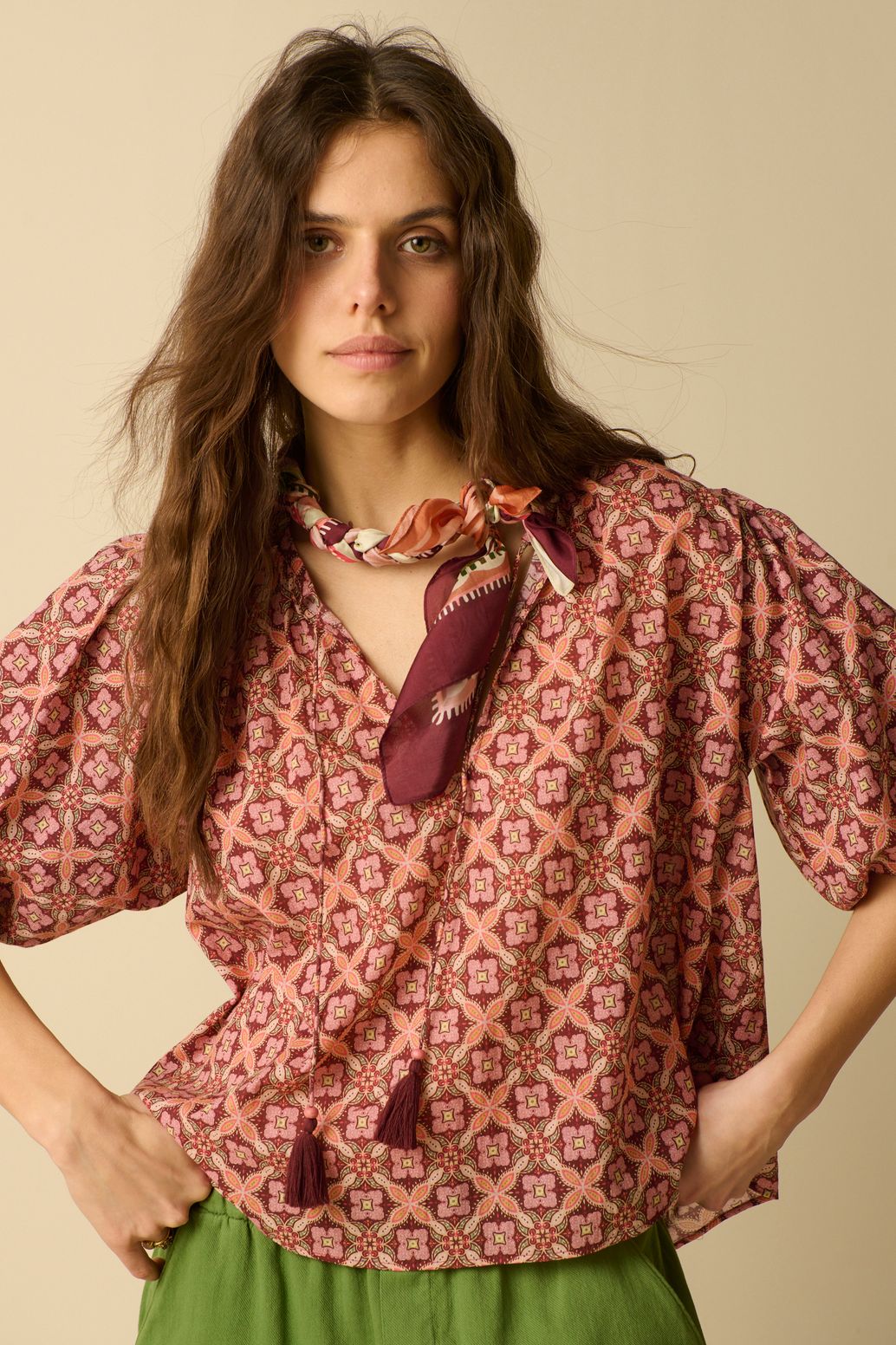 Gemustertes Top - dunkelrot