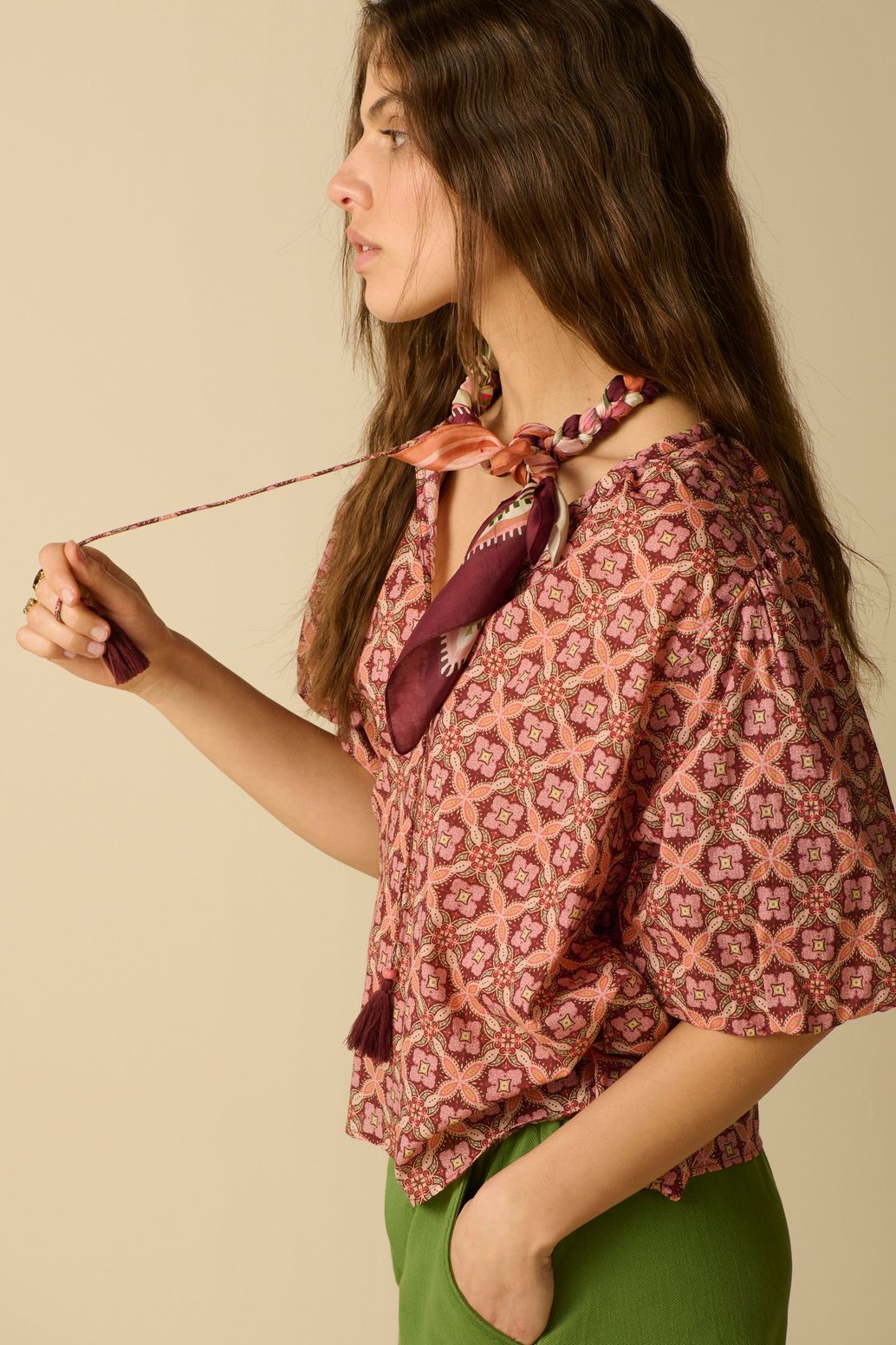 Gemustertes Top - dunkelrot