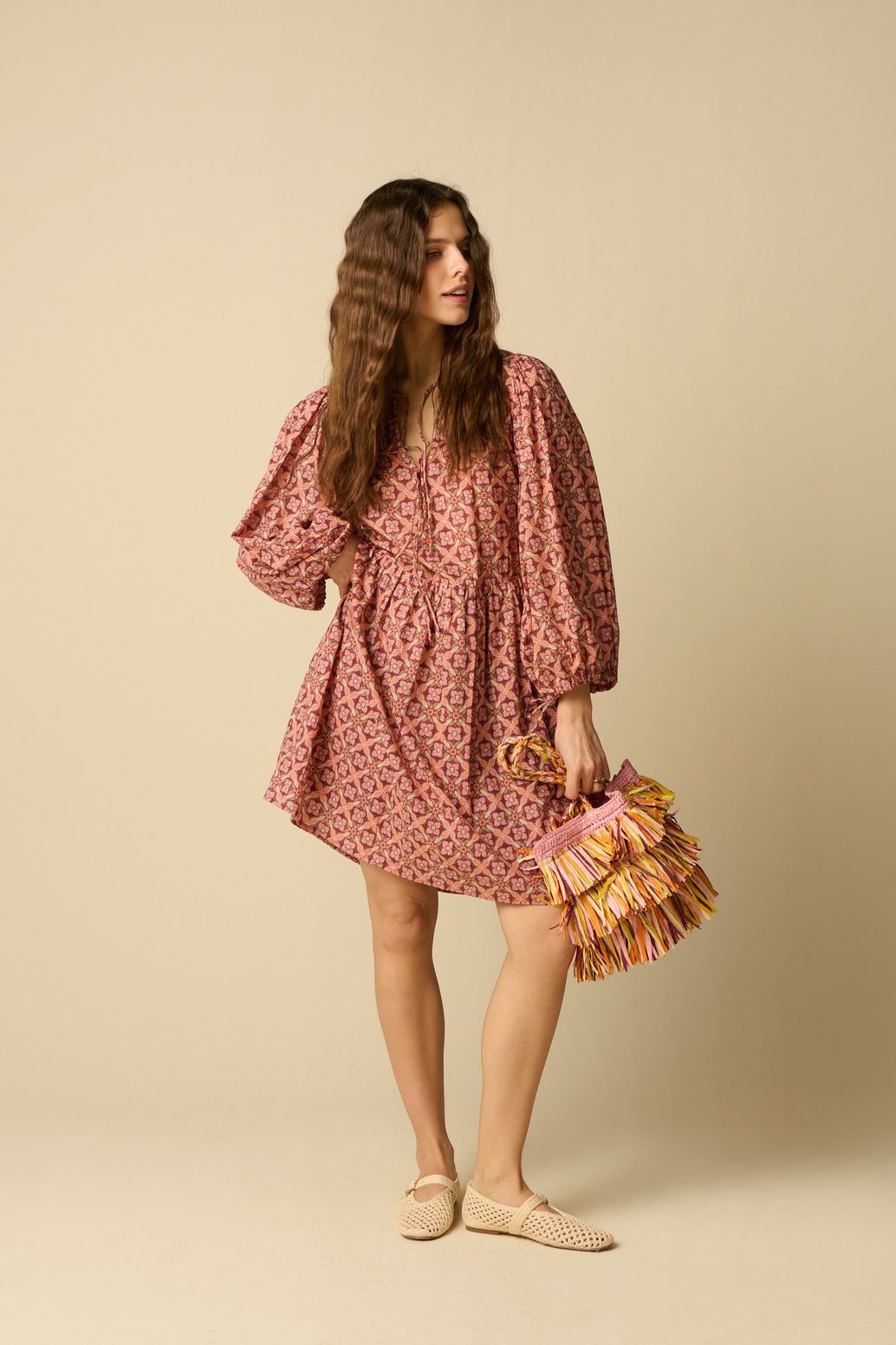 Donkerrode midi jurk met print