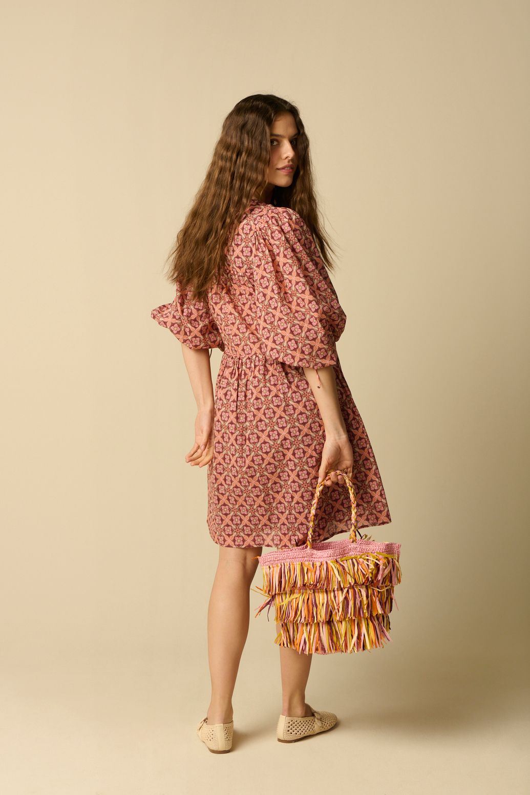 Robe mi-longue avec imprimé - rouge foncé