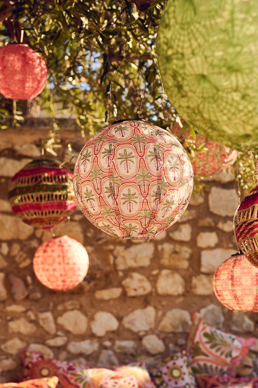 Multicolour lampion met palm print