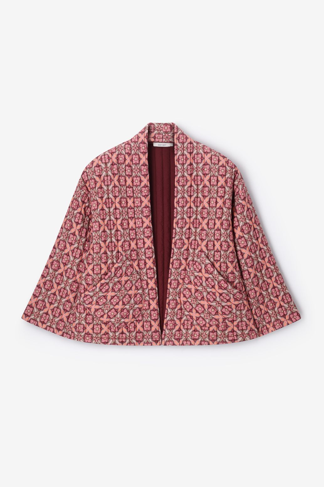 Kimono matelassé avec imprimé - rouge foncé