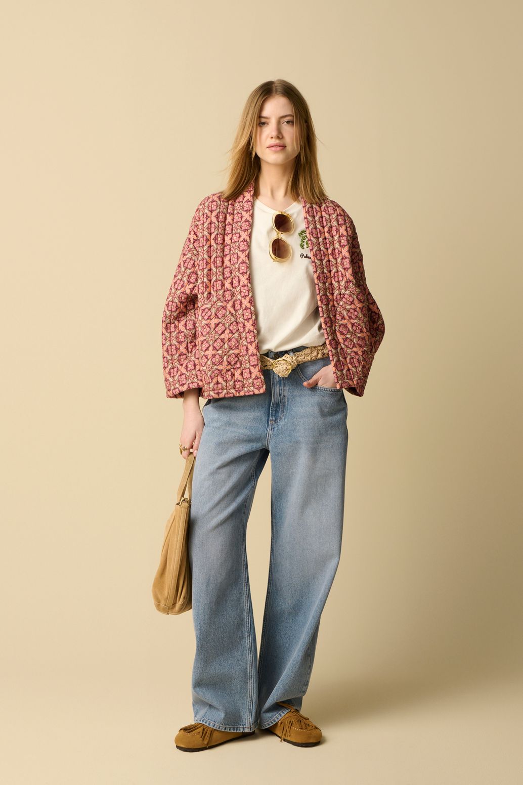 Kimono matelassé avec imprimé - rouge foncé