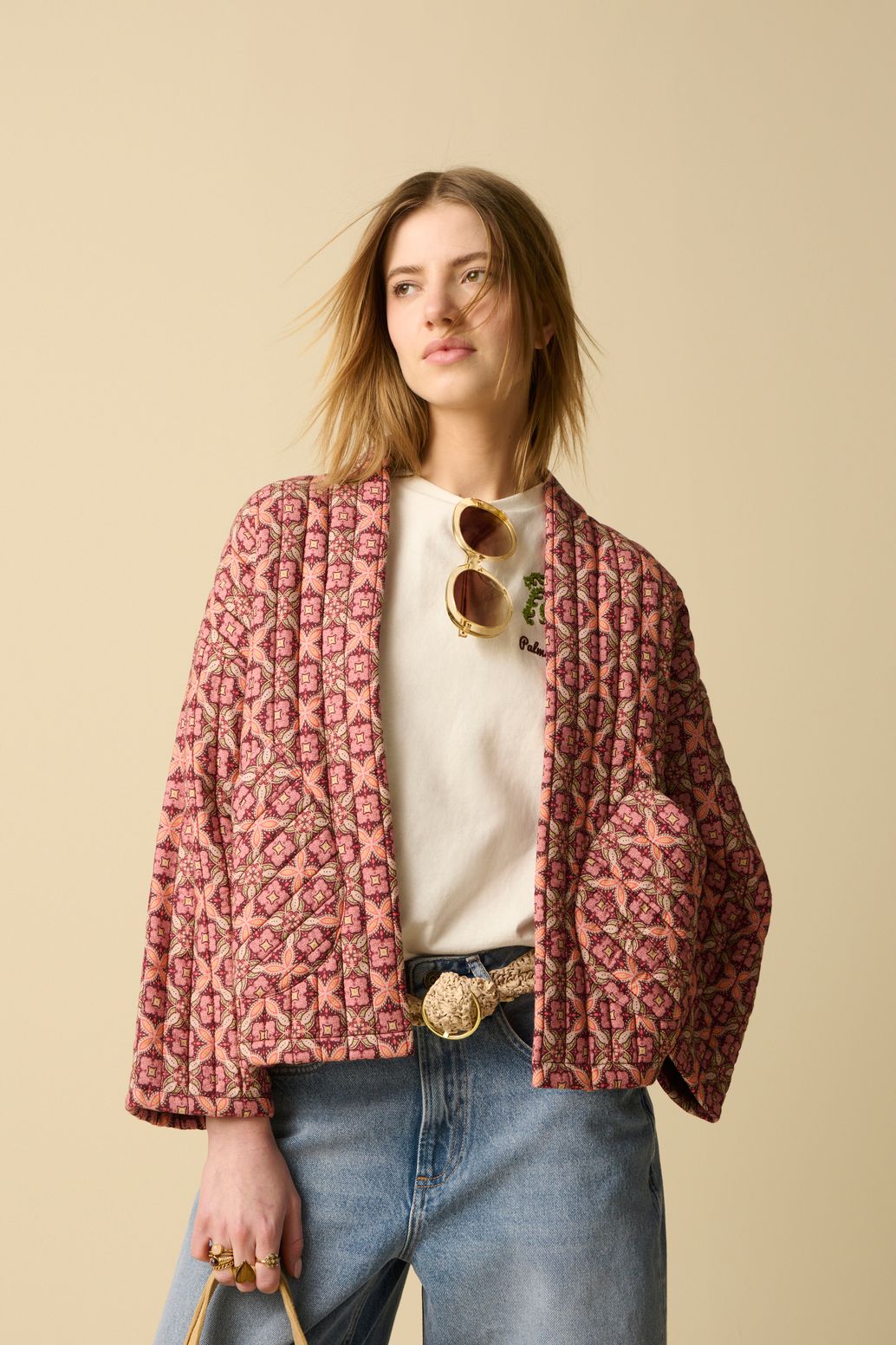 Kimono matelassé avec imprimé - rouge foncé